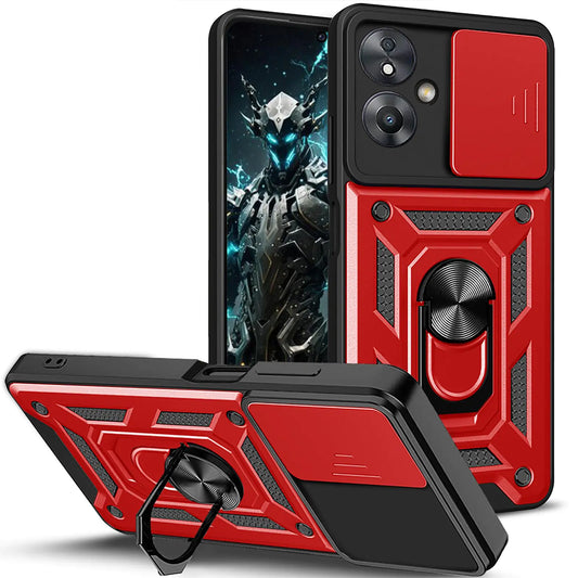Funda CSmall para Oppo A79 5G con Cubierta Deslizante para Cámara para Hombres Protección Militar contra Caídas Cubierta de Teléfono con Soporte de Anillo Giratorio Protección para Lente para Oppo A79 5G SJ Rojo